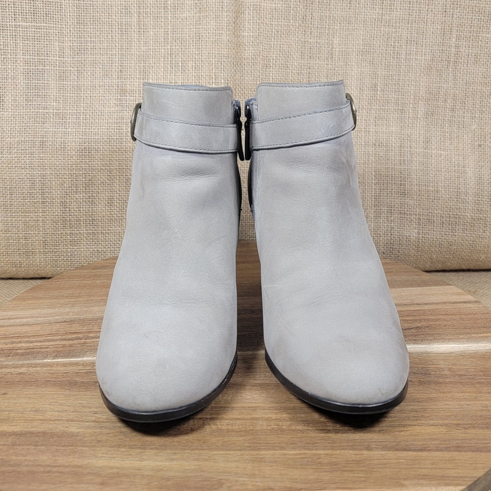 Cole Haan Harrington Grand Ankle Boots Gray Leather Booties Block Heel Women's 8 - Picture 2 of 10